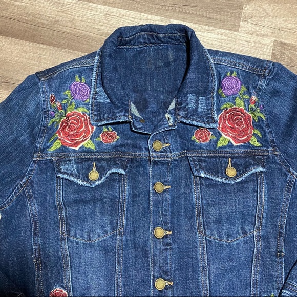 Blank NYC Distressed Floral Denim Jean Jacket - Picture 5 of 16